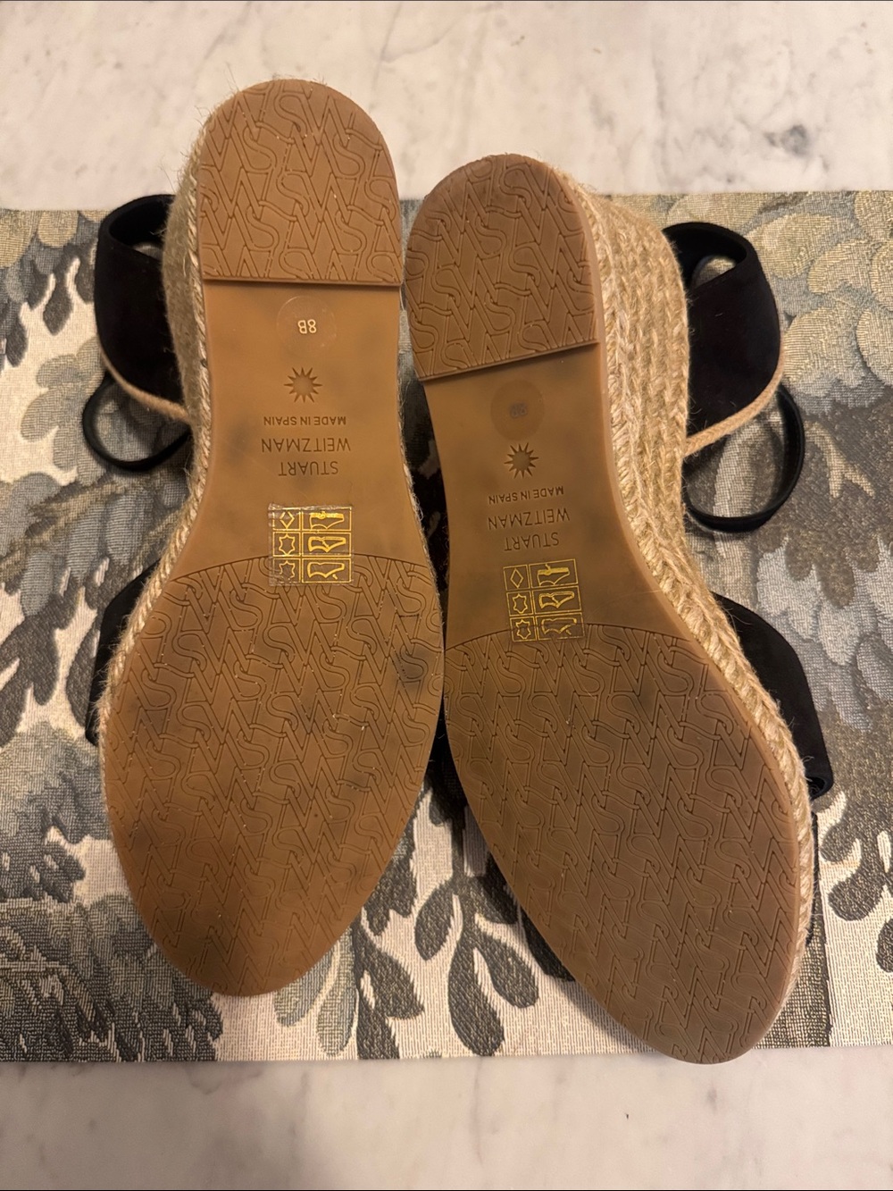 Stuart Weitzman Black Suede Espadrille Wedge Sandals - Picture 7 of 10